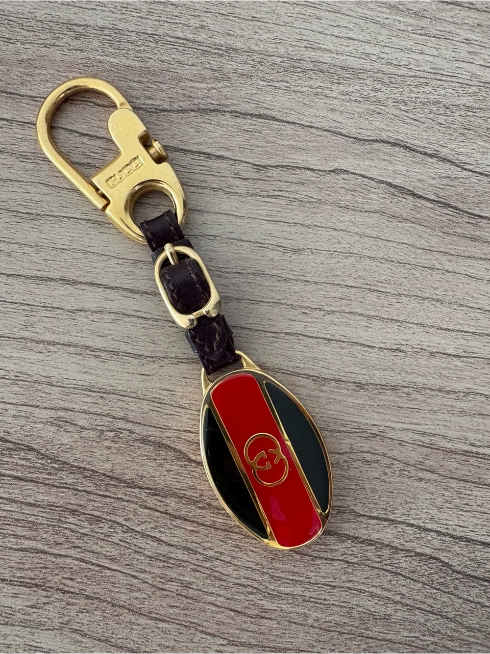 Vintage Gucci Red & Black Enamel GG Keychain Charm